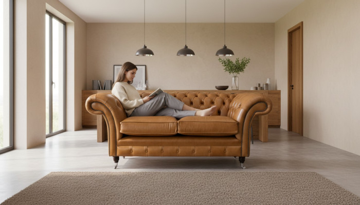 Chesterfield Zweisitzer Sofa 2 Sitz Sofas Polster Sitz Leder Couch Braun
