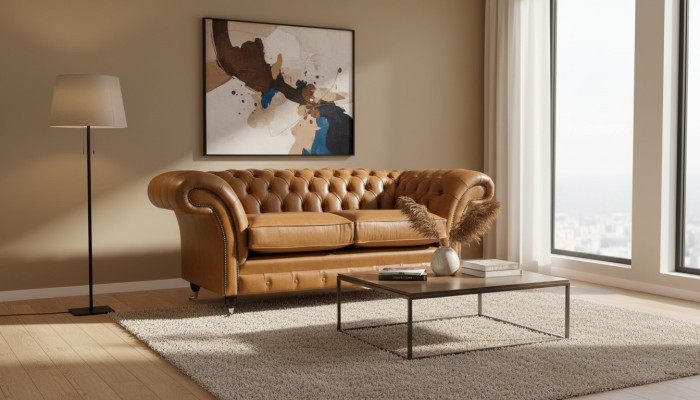 Chesterfield Zweisitzer Sofa 2 Sitz Sofas Polster Sitz Leder Couch Braun