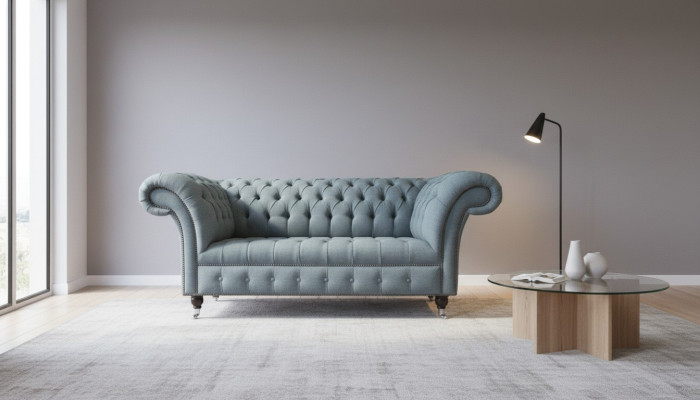 Chesterfield Büro Sitzmöbel Einrichtung Sofa Couch 2 Sitz Textil Grau