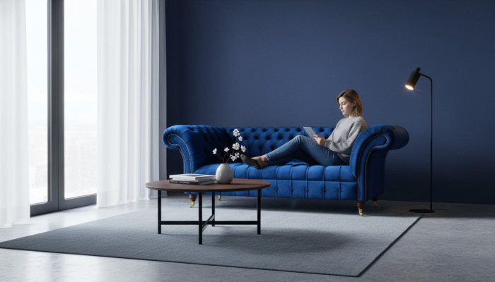 Blaue Chesterfield Dreisitzer Sofa 3 Sitzer Sofas Luxus Textil Couchen