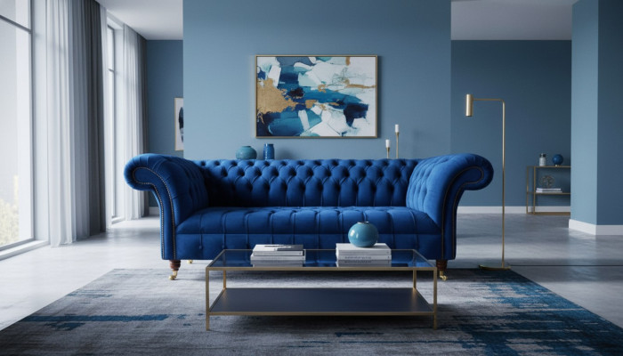 Blaue Chesterfield Dreisitzer Sofa 3 Sitzer Sofas Luxus Textil Couchen