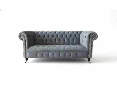 Sofa 3 Sitz Textil Sofas Couch Polster Chesterfield Couchen Grau Dreisitzer