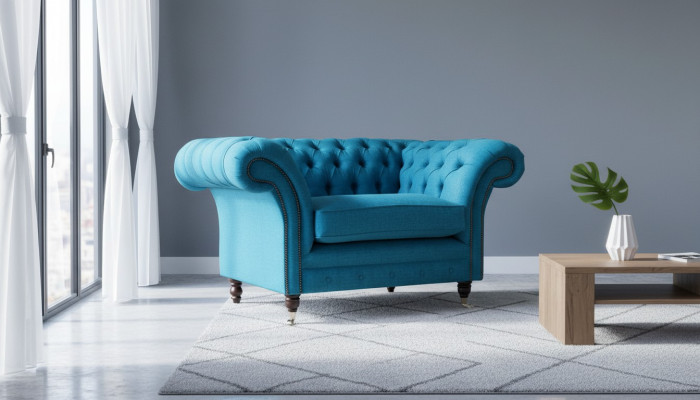 Blauer Chesterfield Sessel Polster Sofa Couchen 1,5 Sitzer Einsitzer Textil