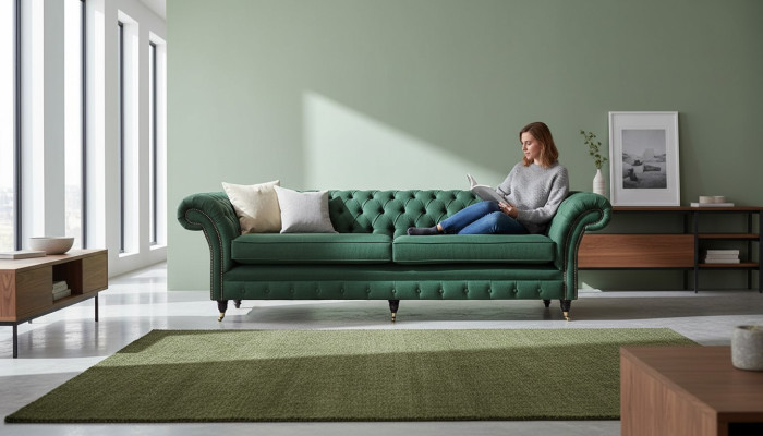 Pohovka 4místná Zelená Obývací pokoj Moderní Design Potah Látka Luxus