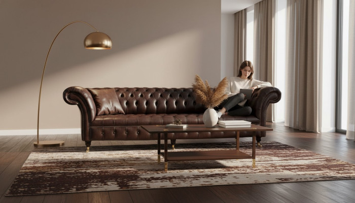Sofa 4 Sedací Chesterfield Pohovka Luxus 245cm Kožená Pohovka Nábytek