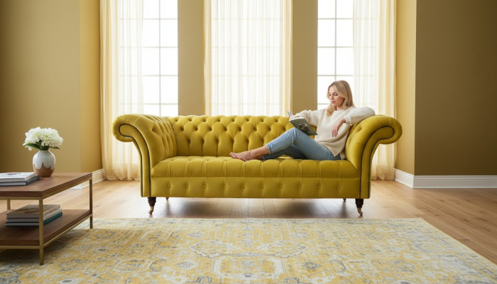 Chesterfield 3 Sitzer Polster Couch Stil Couchen Textil Stoff Sofa Neu