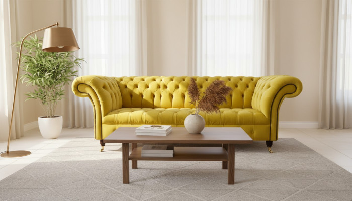 Chesterfield 3 Sitzer Polster Couch Stil Couchen Textil Stoff Sofa Neu