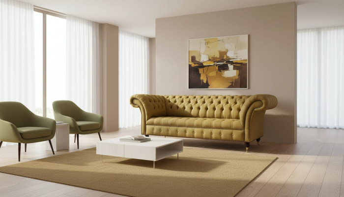 Chesterfield Dreisitzer Luxus Sofa 3 Sitz Sofas Sitz Design Couch Möbel Beige