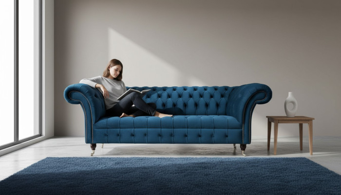 Chesterfield Sofa 3 místný potahové sedačky Luxus látkového designu