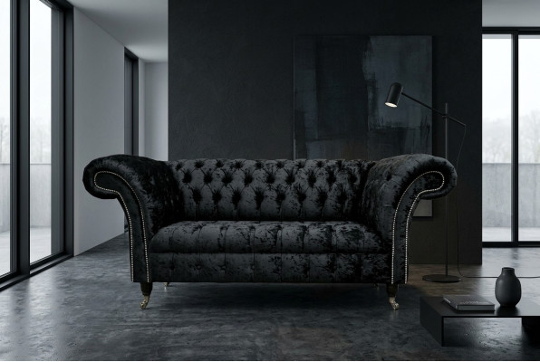 Englische Chesterfield Büro Sitzmöbel Einrichtung Sofa Couch 2 Sitz Schwarz