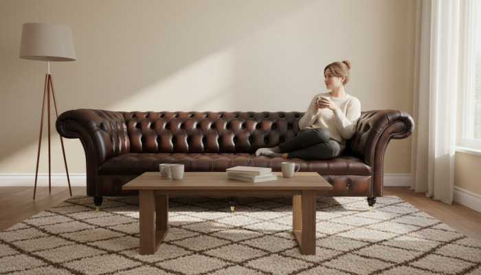 Chesterfield 4 Sitzer Leder Wohnzimmer Design Couchen Sofa Möbel Neu
