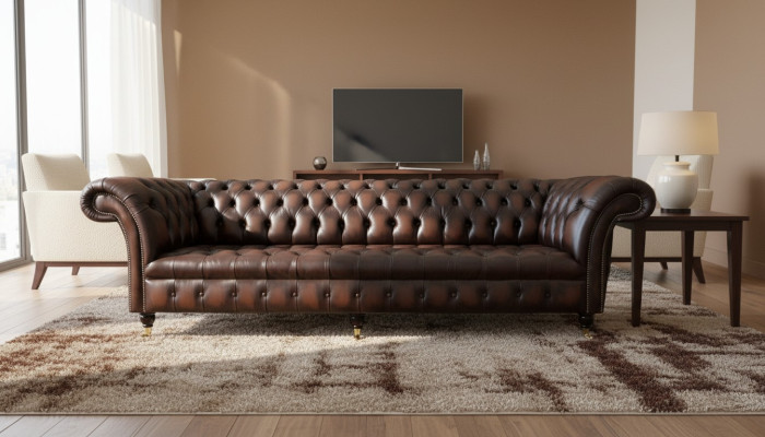 Chesterfield 4 Sitzer Leder Wohnzimmer Design Couchen Sofa Möbel Neu
