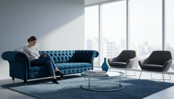 Návrhový gauč Chesterfield Polster Modern Textilní látka 4místný spací.