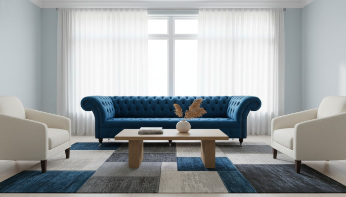 Návrhový gauč Chesterfield Polster Modern Textilní látka 4místný spací.