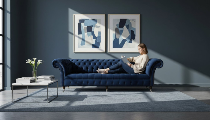 Sofa Chesterfield Sofas 4 Sitzer Couch Polster Stoff Wohnzimmer Möbel