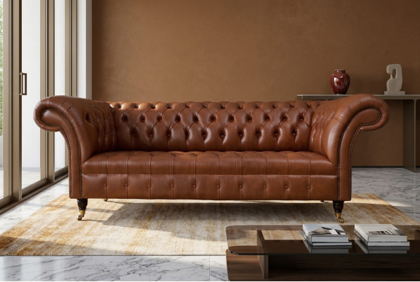 Chesterfield Sofa 3 Sitzer Braun Modern Polster Leder Wohnzimmer Design