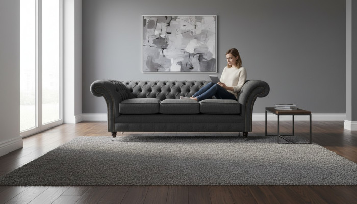 Chesterfield Textil Polster Design Sofa Luxus Couch Grau Sofa 3 Sitzer