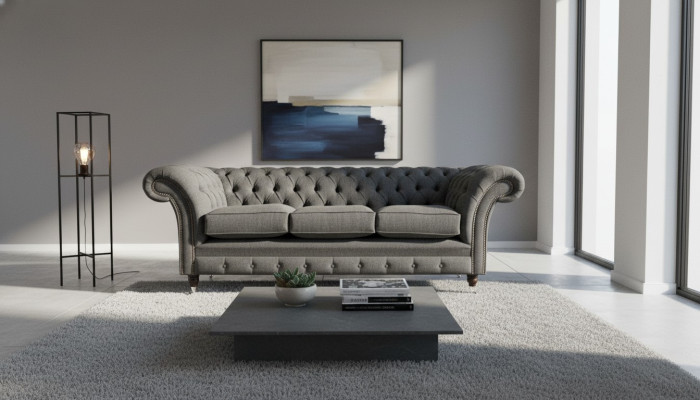 Chesterfield Textil Polster Design Sofa Luxus Couch Grau Sofa 3 Sitzer