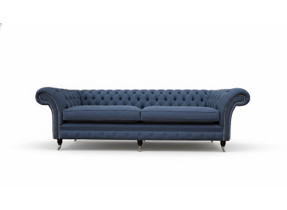 Design Chesterfield Sofa 4 Sitzer Stoff Couch Blau Polster Wohnzimmer