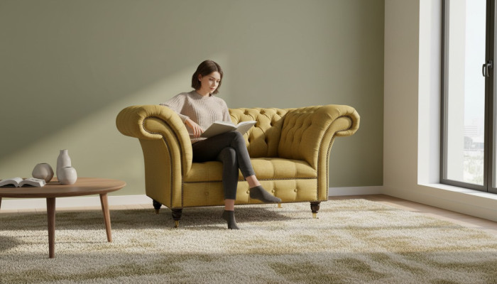 Chesterfield Sessel Design Polster Sofa Couch Braun Textil Möbel Neu