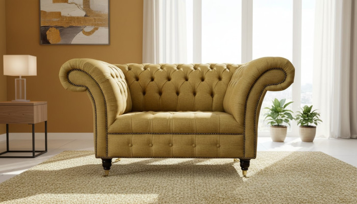 Chesterfield Sessel Design Polster Sofa Couch Braun Textil Möbel Neu