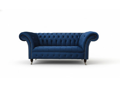 Englische Chesterfield Büro Sitzmöbel Einrichtung Sofa Couch 2 Sitz Royalblau