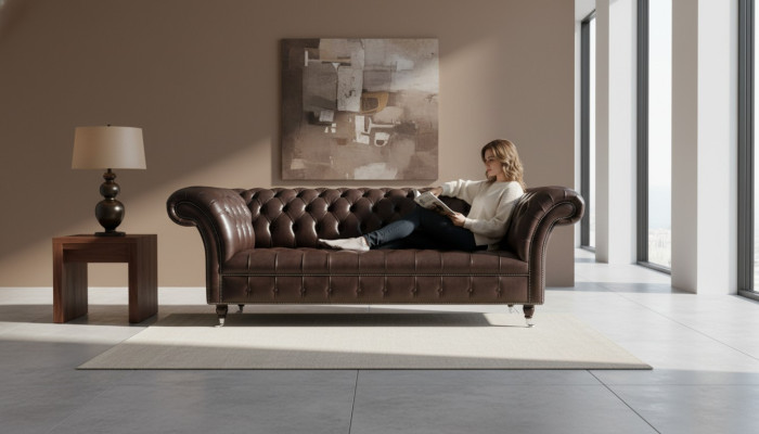Dreisitzer Chesterfield Sofa 3 Sitzer Sofas Braun Leder Wohnzimmer Luxus
