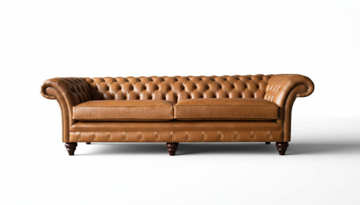Sofa 4 Sitzer Couch Polster Chesterfield Sofa Sitz Leder Design Braun Möbel