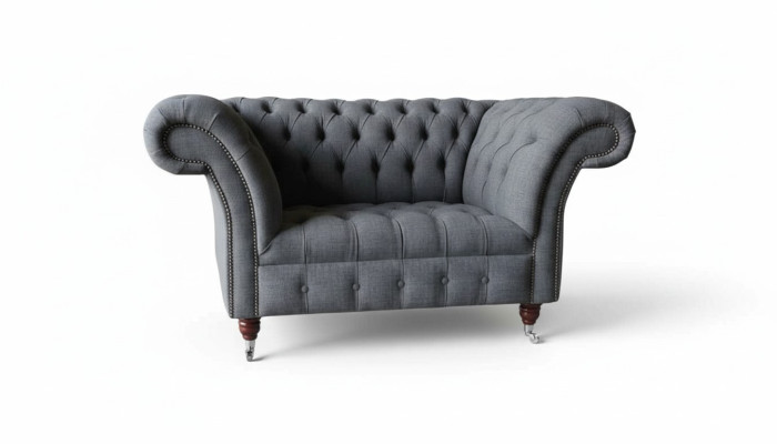 Chesterfield Design Sessel Grau Polster Luxus Textil Couchen 1 Sitzer