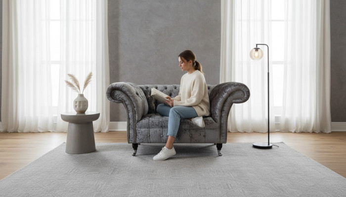 Chesterfield křeslo Design Potahová pohovka Křeslo Chesterfield Textil Stříbrné