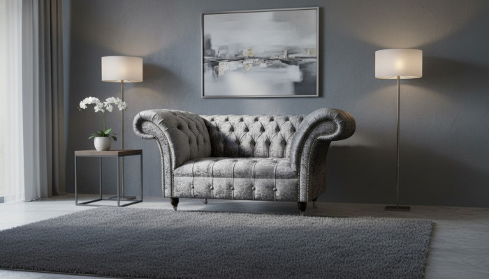 Chesterfield křeslo Design Potahová pohovka Křeslo Chesterfield Textil Stříbrné