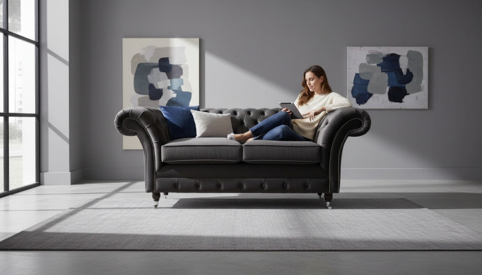 Chesterfield textilní pohovka 2místná designová luxusní sedací souprava látkového materiálu