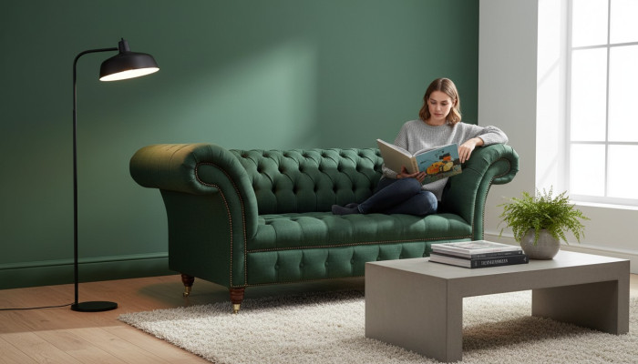 Chesterfield Sofa 2 Sitzer Polster Sofas Grün Luxus Stoffsofas Textil