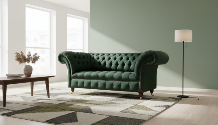 Chesterfield Sofa 2 Sitzer Polster Sofas Grün Luxus Stoffsofas Textil