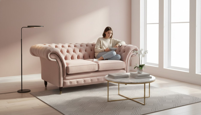 Sofa 2 Sitzer Couch Polster Chesterfield Wohnzimmer Design Textil Neu