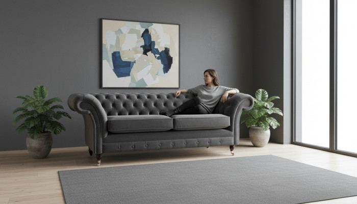 Pohovka 3místná luxusní textilní Chesterfield pohovka Sedací soupravy Vybavení Nábytek.