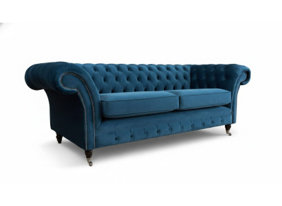 Designová pohovka s třemi sedadly, polštářky luxusní textilní sedací soupravy Chesterfield Nové.