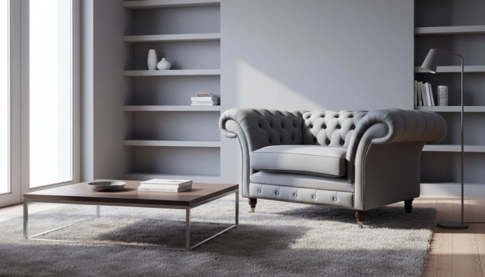 Design Chesterfield látková pohovka křeslo 1místný polstrovaný gauč Lounge Nový