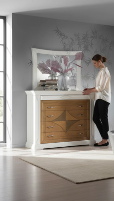Kommode mit Spiegel Sideboards Holz Kommoden Möbel 2tlg Weiß Italien