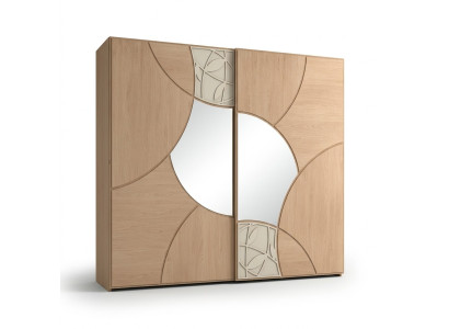 Kleiderschrank Mit Schwebetüren Schlafzimmer Holz Schrank Braun Spiegel