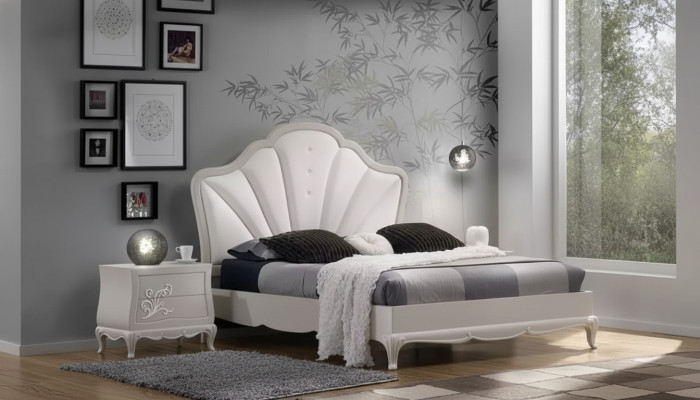 Schlafzimmer 3 tlg. Set Bett 2x Nachttische Modern Design Grau Betten