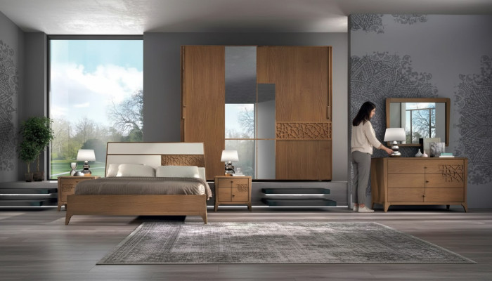 Ložnice sada 6 kusů Luxusní postel 2x noční stolky šatní skříň dřevo Nový