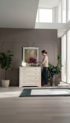 Kommode mit Spiegel Holz Kommoden Möbel Modern Schrank Beige 2 tlg.Neu