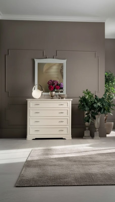 Kommode mit Spiegel Holz Kommoden Möbel Modern Schrank Beige 2 tlg.Neu
