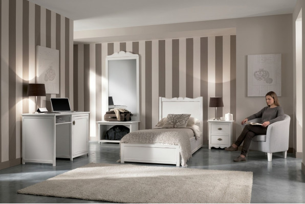 Schlafzimmer Bett Nachttisch Schreibtisch Standspiegel Gruppe Set 4tlg.