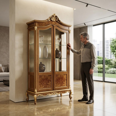 Holz Vitrinen Glas Schrank Echtholz Anrichte Vitrine Wohnzimmer Möbel