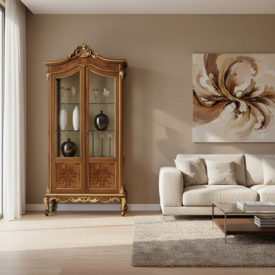 Holz Vitrinen Glas Schrank Echtholz Anrichte Vitrine Wohnzimmer Möbel