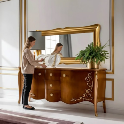 Sideboard Italienische Möbel Spiegel 2tlg Kommode Sideboard Schrank Holz