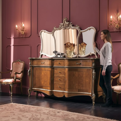 Boční skříň s zrcadlem, nábytek design         skříň hnědá Nový