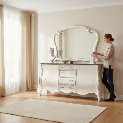 Sideboard mit Spiegel Wohnzimmer Anrichte Holz Möbel Design Weiß Neu